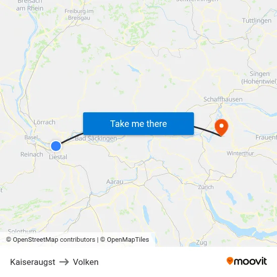 Kaiseraugst to Volken map
