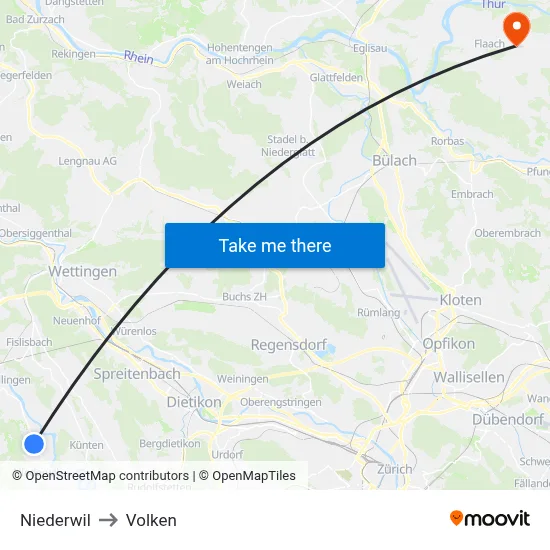 Niederwil to Volken map