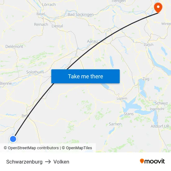 Schwarzenburg to Volken map