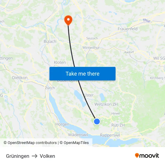 Grüningen to Volken map