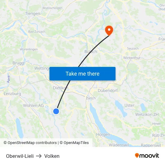 Oberwil-Lieli to Volken map