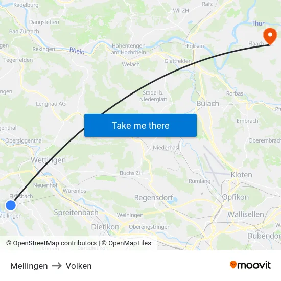Mellingen to Volken map