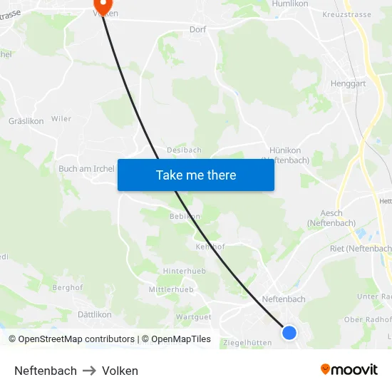 Neftenbach to Volken map