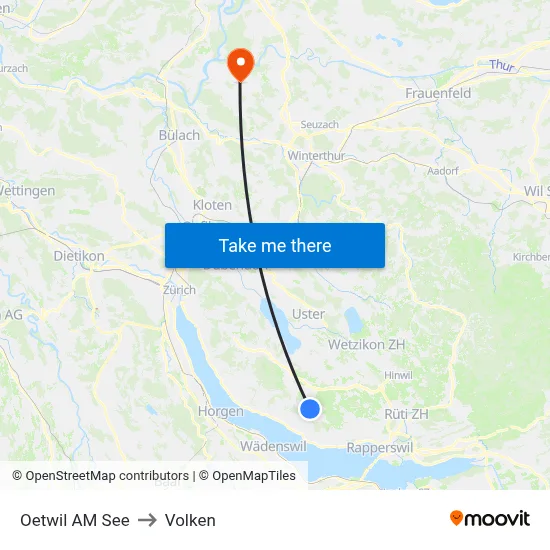 Oetwil AM See to Volken map