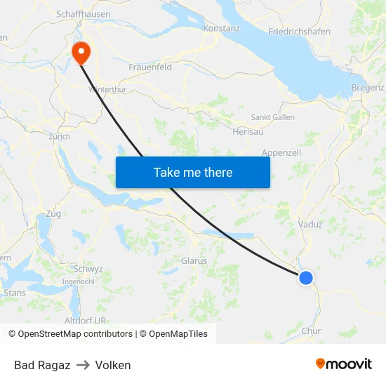 Bad Ragaz to Volken map