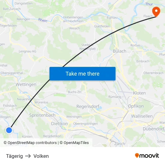Tägerig to Volken map