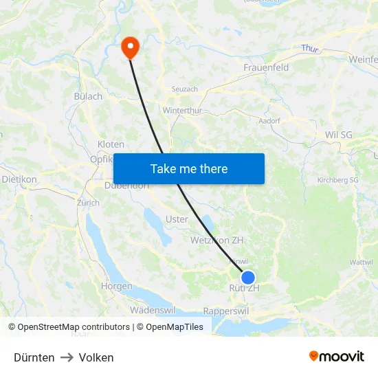Dürnten to Volken map