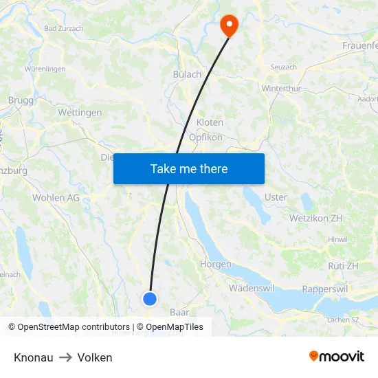 Knonau to Volken map