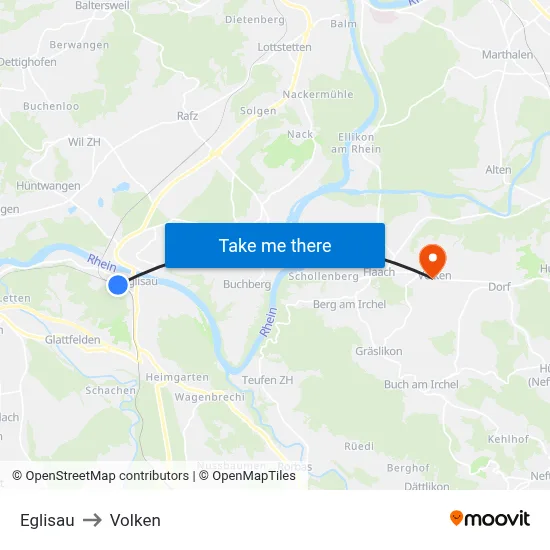 Eglisau to Volken map