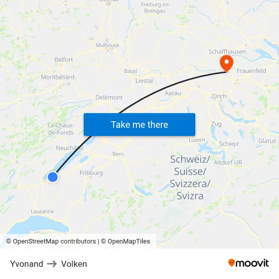 Yvonand to Volken map