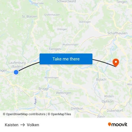 Kaisten to Volken map