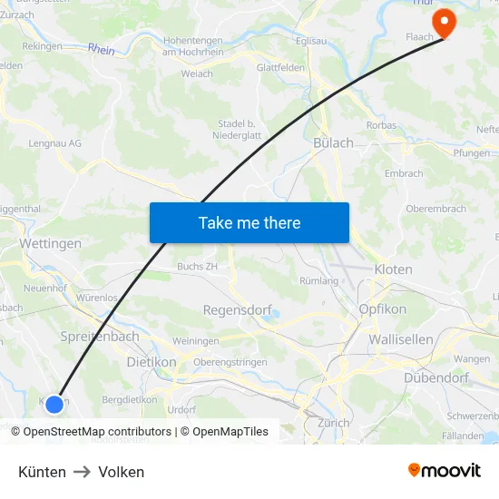 Künten to Volken map