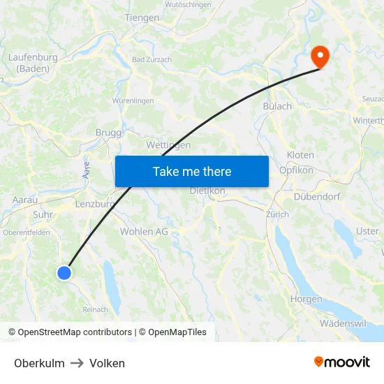 Oberkulm to Volken map