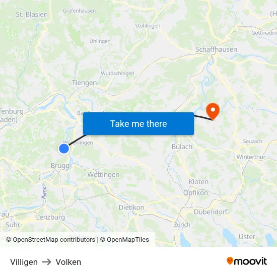 Villigen to Volken map