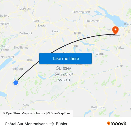 Châtel-Sur-Montsalvens to Bühler map