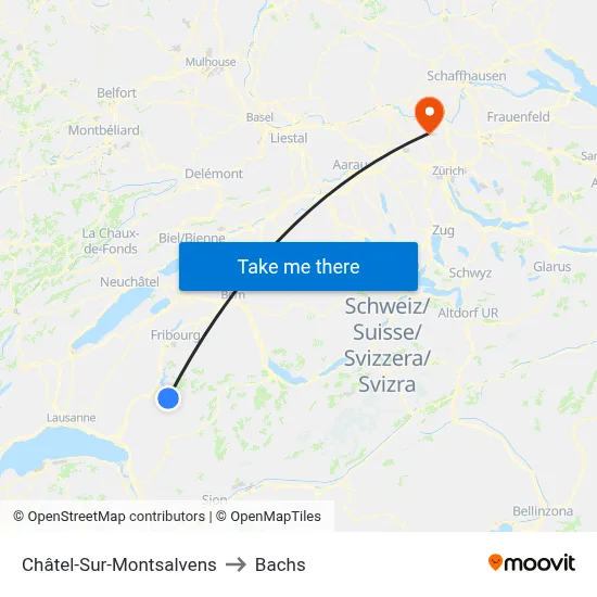 Châtel-Sur-Montsalvens to Bachs map