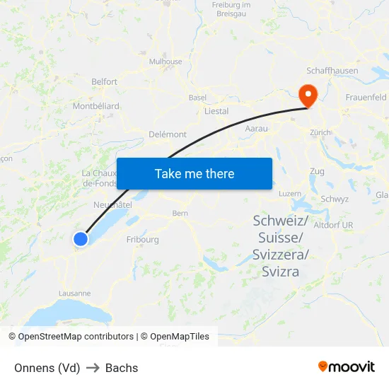Onnens (Vd) to Bachs map