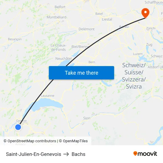 Saint-Julien-En-Genevois to Bachs map