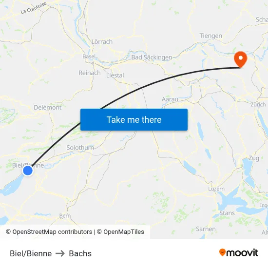 Biel/Bienne to Bachs map