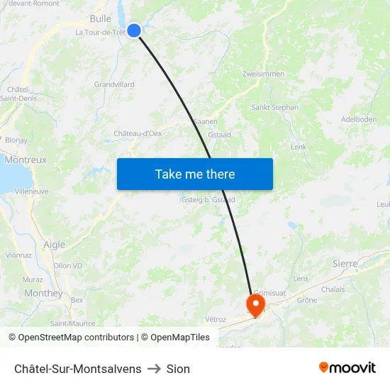 Châtel-Sur-Montsalvens to Sion map