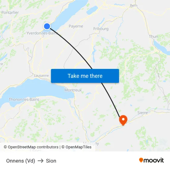Onnens (Vd) to Sion map
