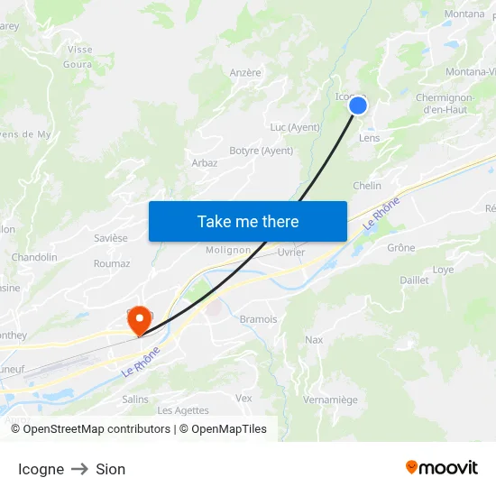 Icogne to Sion map