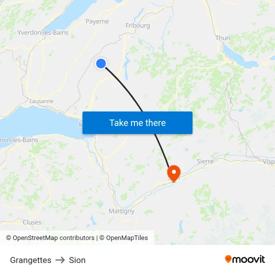 Grangettes to Sion map