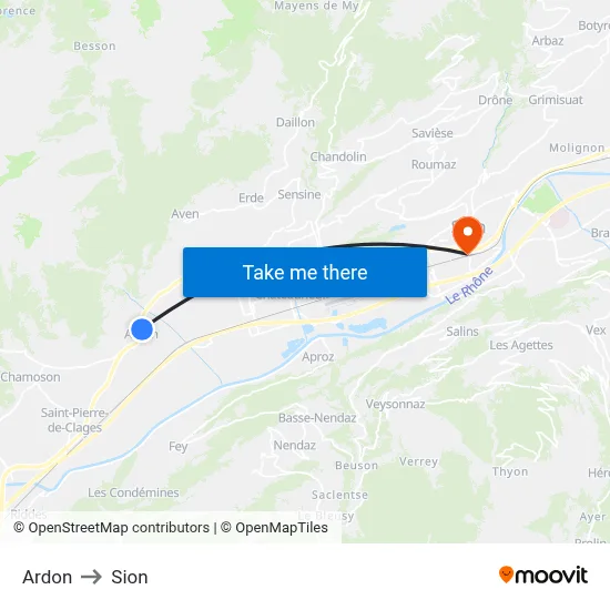 Ardon to Sion map