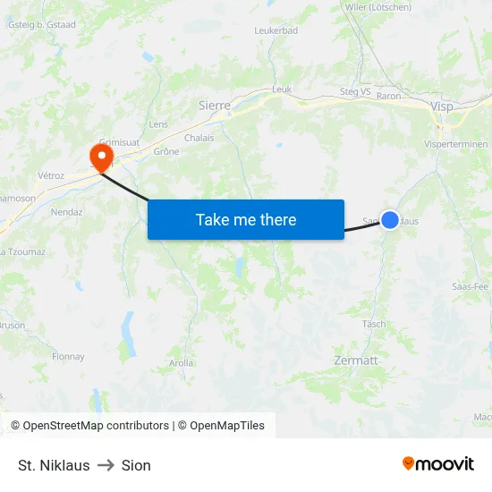 St. Niklaus to Sion map