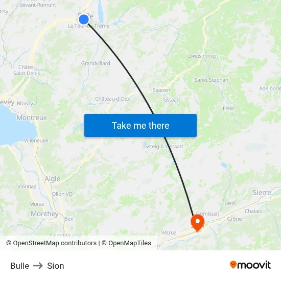 Bulle to Sion map