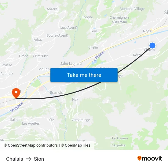Chalais to Sion map