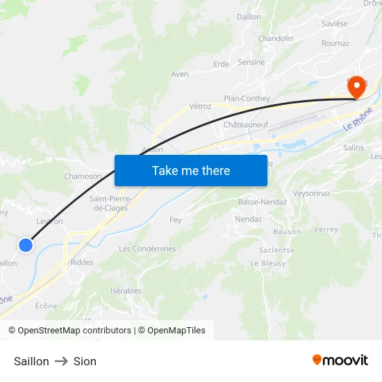 Saillon to Sion map