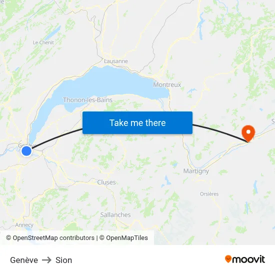 Genève to Sion map