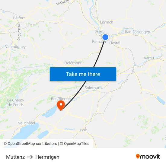 Muttenz to Hermrigen map