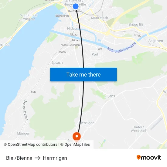 Biel/Bienne to Hermrigen map