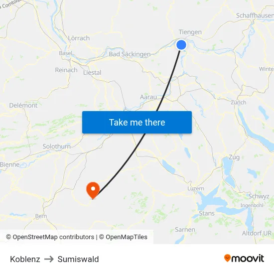 Koblenz to Sumiswald map