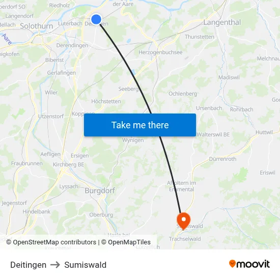 Deitingen to Sumiswald map