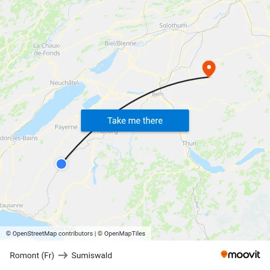 Romont (Fr) to Sumiswald map