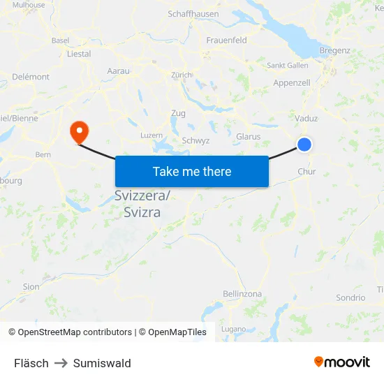 Fläsch to Sumiswald map