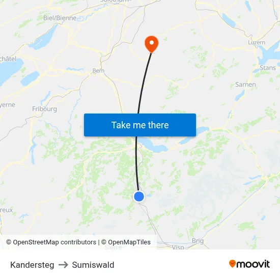 Kandersteg to Sumiswald map