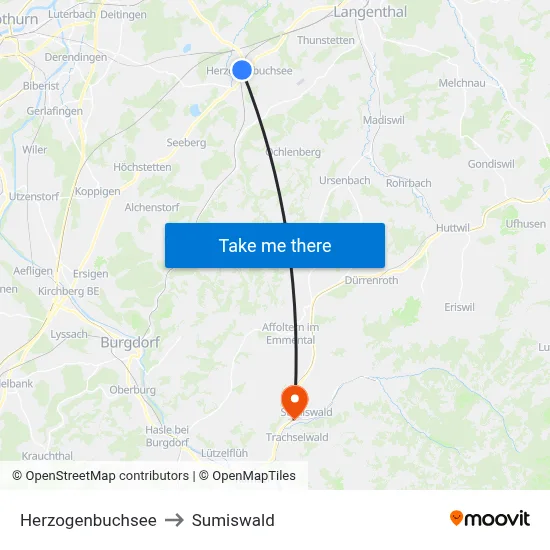 Herzogenbuchsee to Sumiswald map