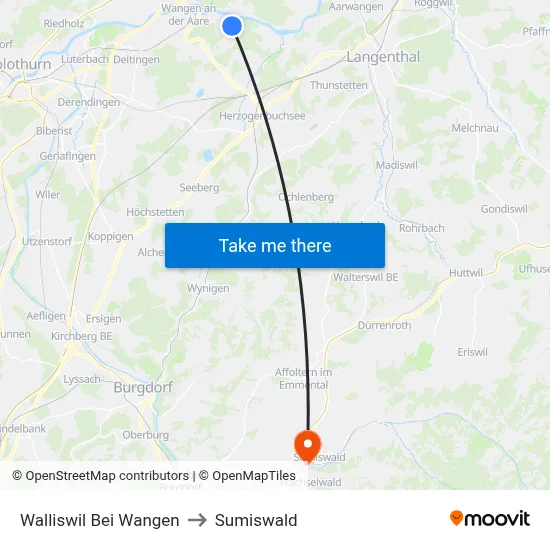 Walliswil Bei Wangen to Sumiswald map