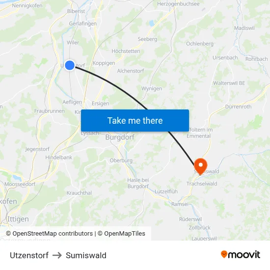 Utzenstorf to Sumiswald map