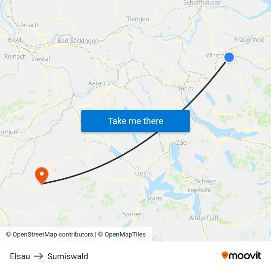 Elsau to Sumiswald map