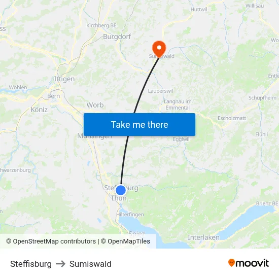 Steffisburg to Sumiswald map