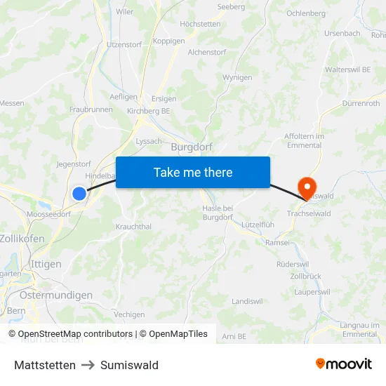 Mattstetten to Sumiswald map