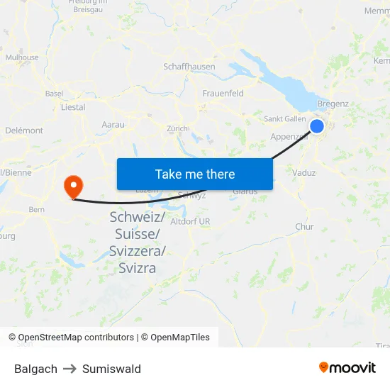 Balgach to Sumiswald map