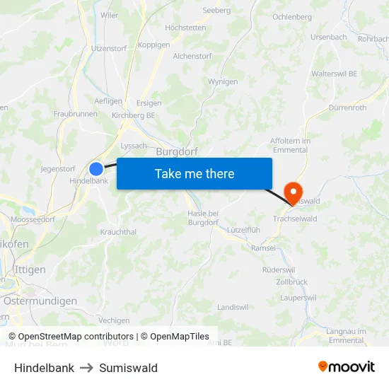 Hindelbank to Sumiswald map