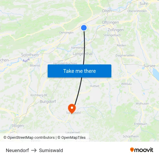 Neuendorf to Sumiswald map