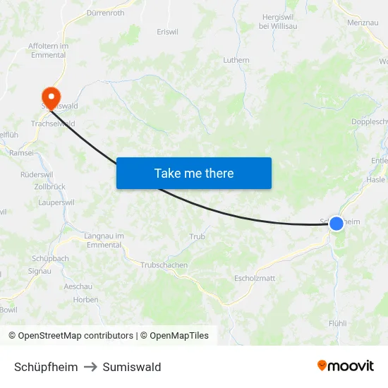 Schüpfheim to Sumiswald map
